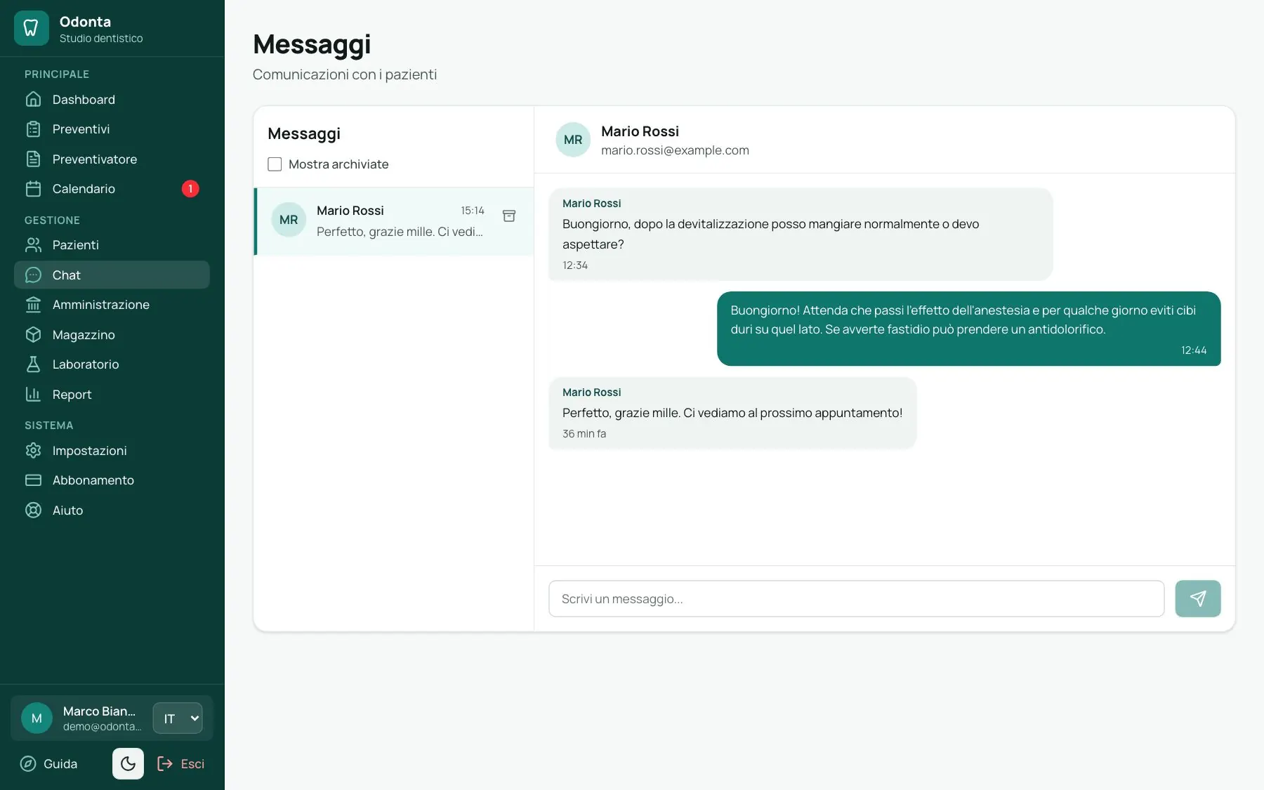 Chat tra studio e paziente