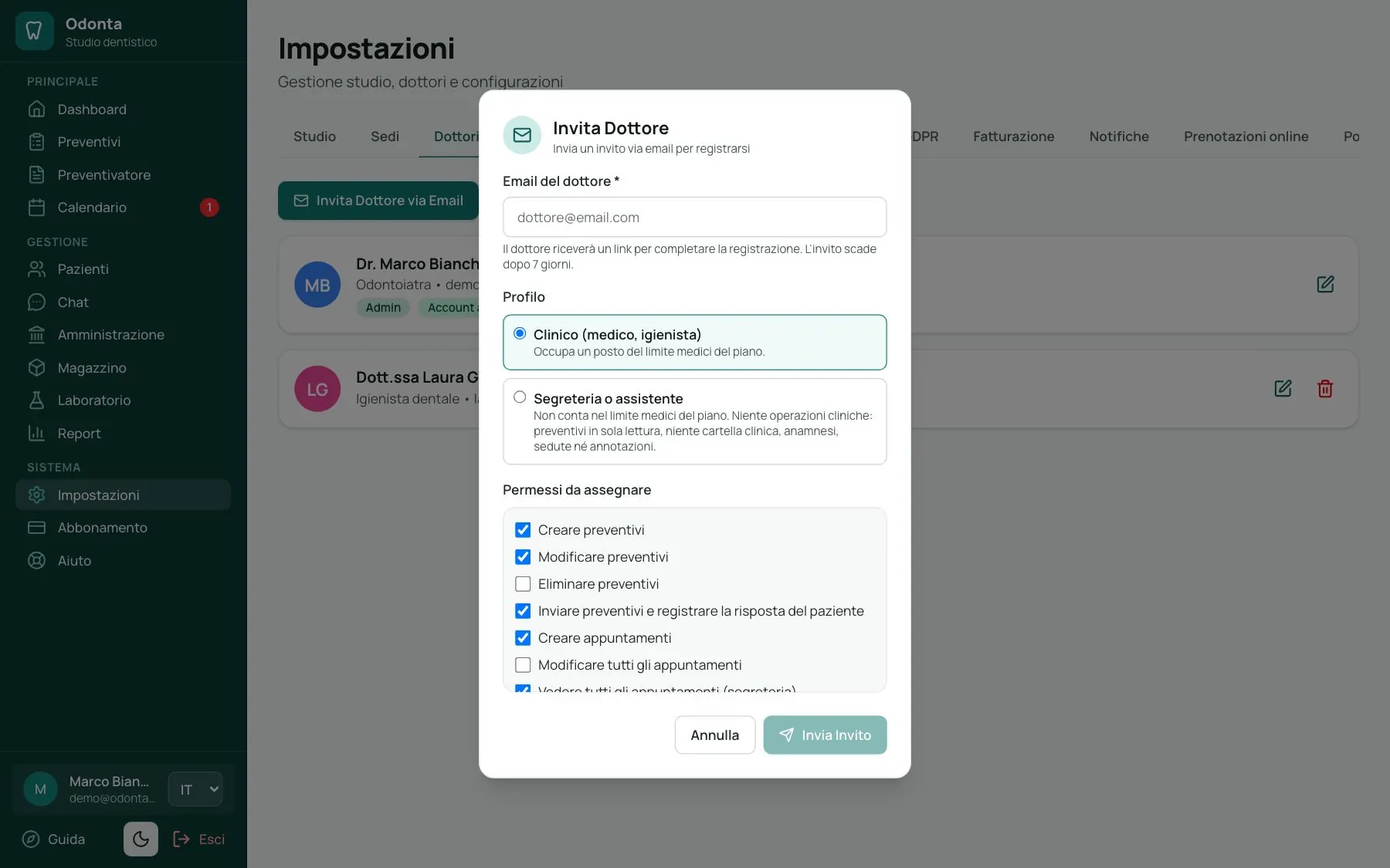 Impostazione dei permessi di un collaboratore